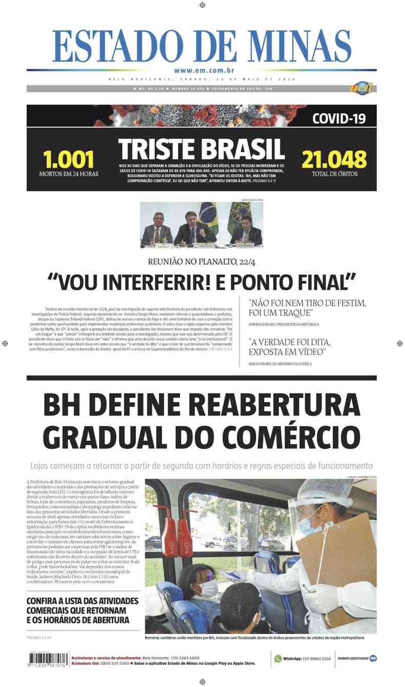 Confira a Capa do Jornal Estado de Minas do dia 23/05/2020(foto: Estado de Minas)