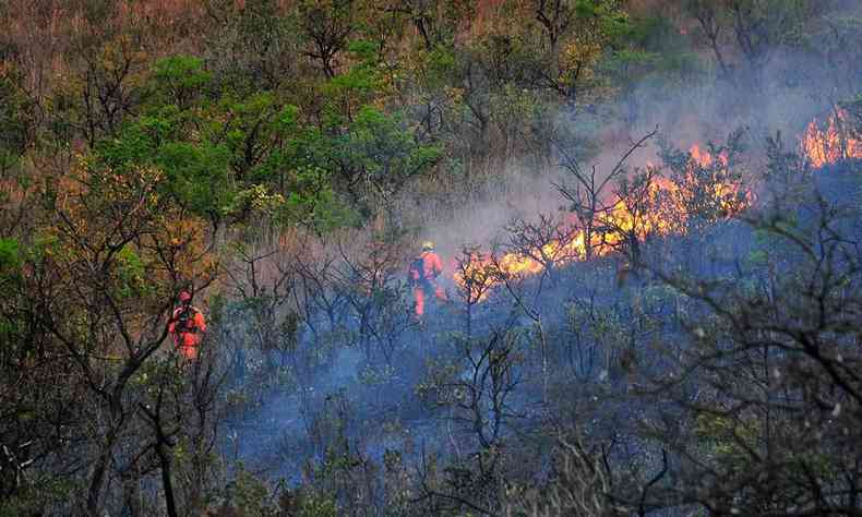 No dia 17, bombeiros combatiam incndio em uma rea da Serra do Curral, na Regio Centro-Sul de BH, perto da Rua Patagnia