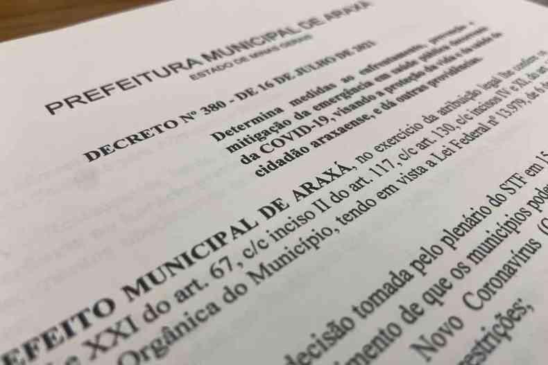 Decreto n 380 muda o horrio de funcionamento do comrcio em geral e do toque de recolher em Arax(foto: Prefeitura de Arax / Divulgao)