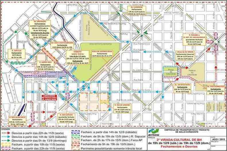 Mapa mostra alteraes no trnsito da Regio Centro-Sul da capital(foto: BHTrans/Reproduo)