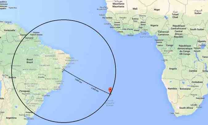Ponto inicial de buscas est a 2.825 km de distncia da costa brasileira, no meio do Oceano Atlntico(foto: Reproduo/FAB)