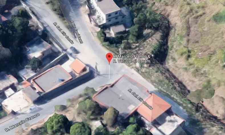 O caminho desceu desgovernado a Rua Marcelo Franco e caiu em um lote vago da Rua Vereador Camil Caram(foto: Reproduo/Google Maps)