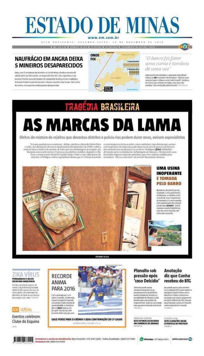 Confira a Capa do Jornal Estado de Minas do dia 30/11/2015