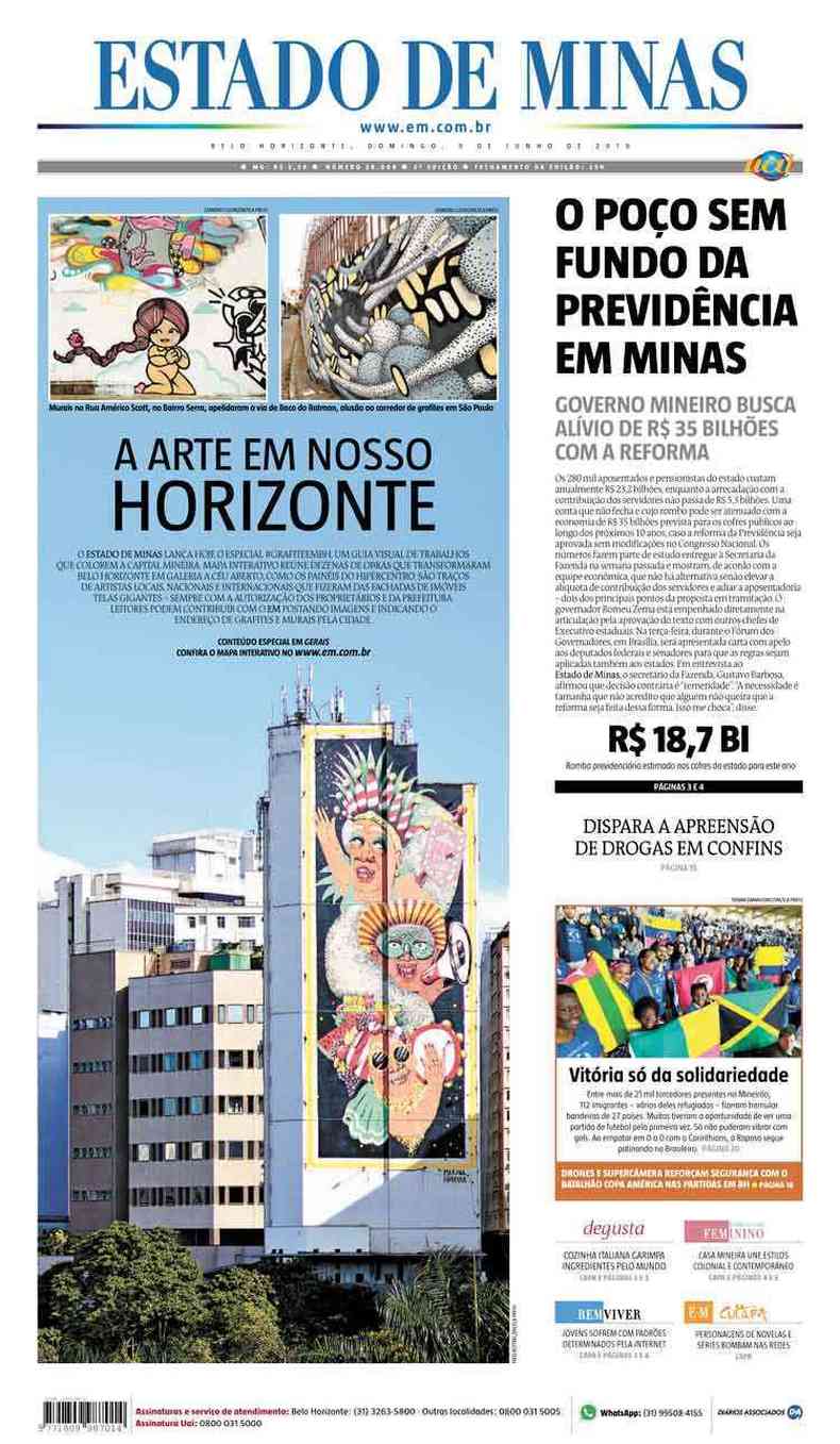 Confira a Capa do Jornal Estado de Minas do dia 09/06/2019(foto: Estado de Minas)