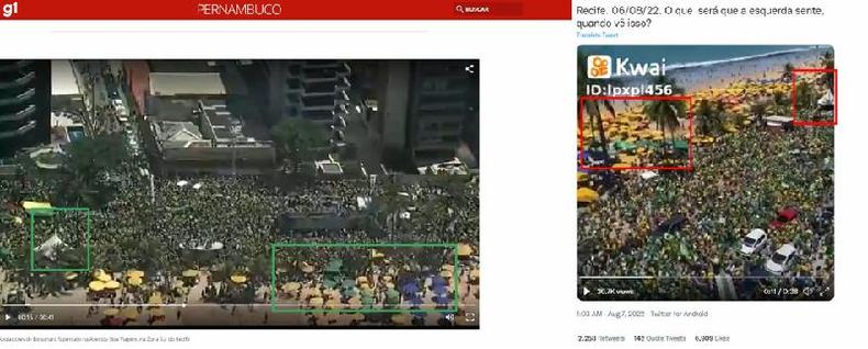 Comparao feita entre vdeo do portal g1 em 07/09/2021 (E) e a gravao viral 
