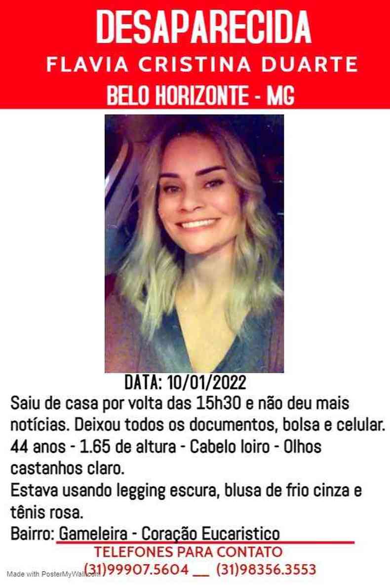 Comunicado do desparecimento de Flavia