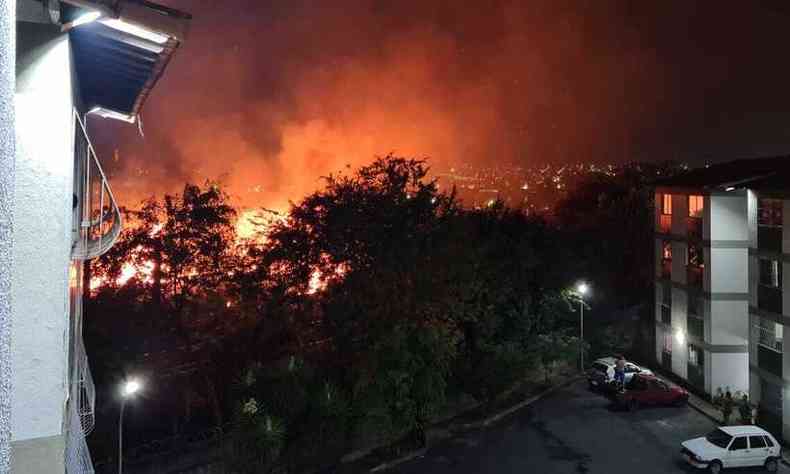 Moradores registram fogo que tomou conta de vegetao no Camargos, em BH(foto: Lucas Paulo/Divulgao)