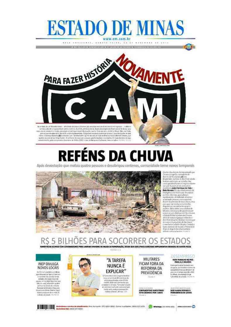Confira a Capa do Jornal Estado de Minas do dia 23/11/2016