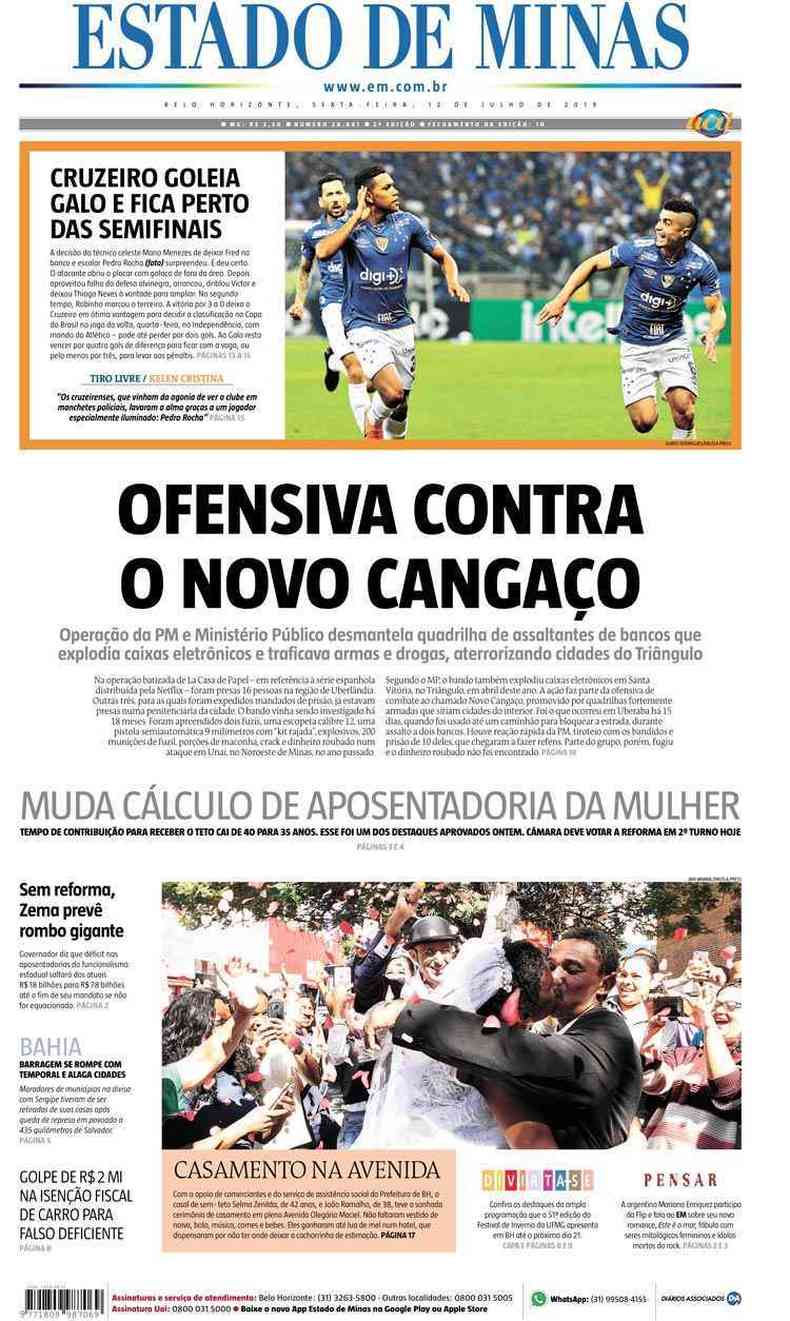Confira a Capa do Jornal Estado de Minas do dia 12/07/2019(foto: Estado de Minas)