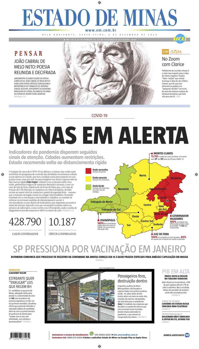 Confira a Capa do Jornal Estado de Minas do dia 04/12/2020(foto: Estado de Minas)
