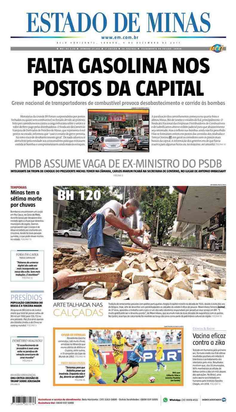 Confira a Capa do Jornal Estado de Minas do dia 09/12/2017