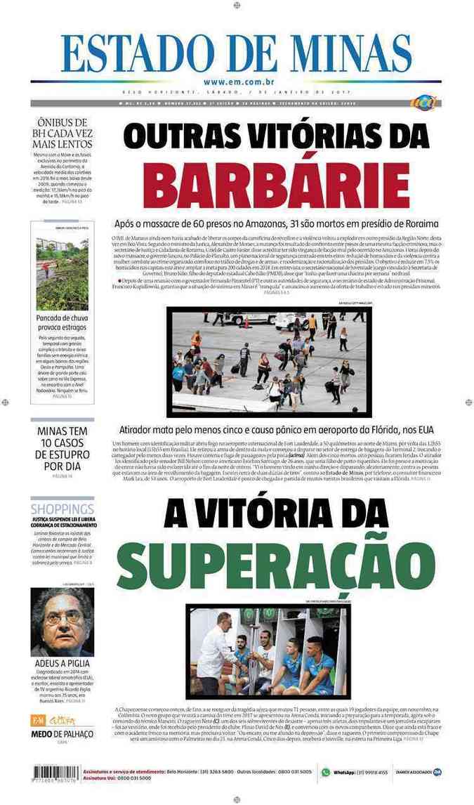 Confira a Capa do Jornal Estado de Minas do dia 07/01/2017
