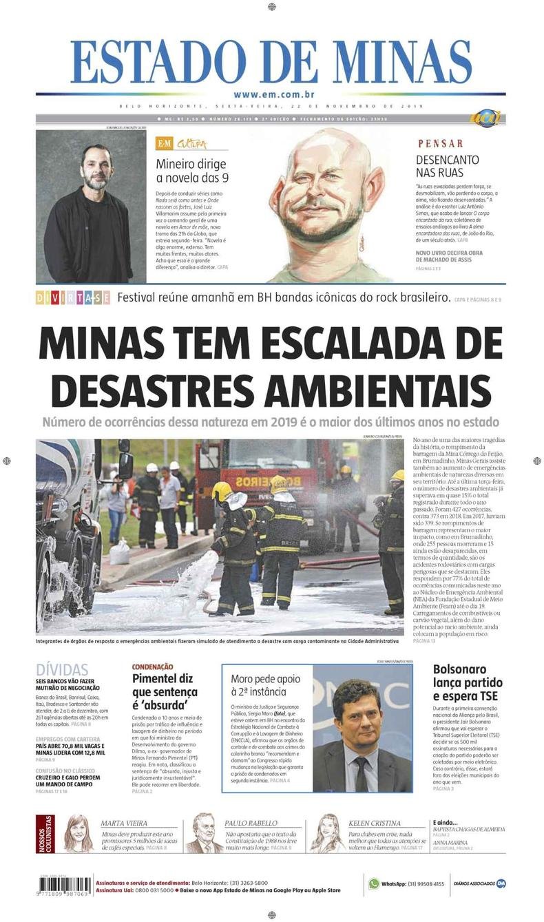 Confira a Capa do Jornal Estado de Minas do dia 22/11/2019(foto: Estado de Minas)