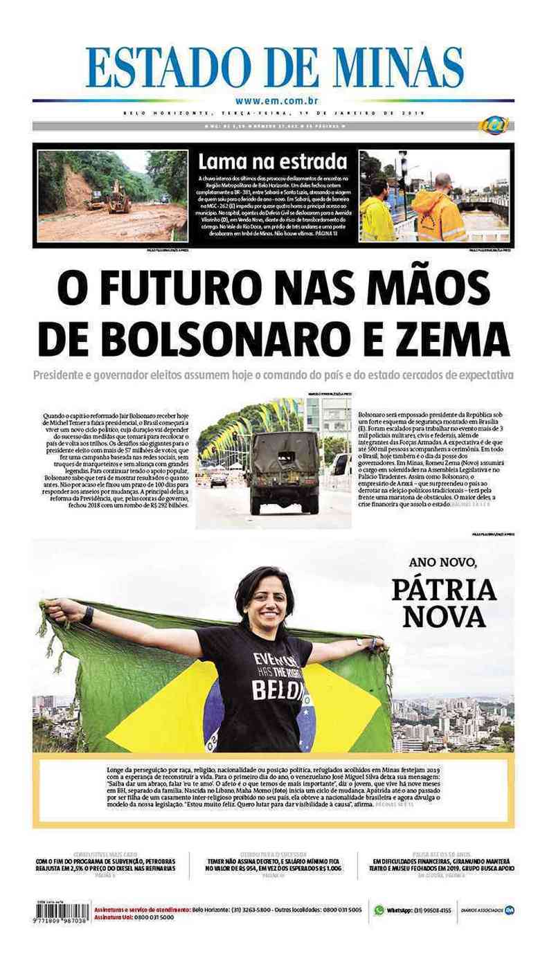 Confira a Capa do Jornal Estado de Minas do dia 01/01/2019(foto: Estado de Minas)