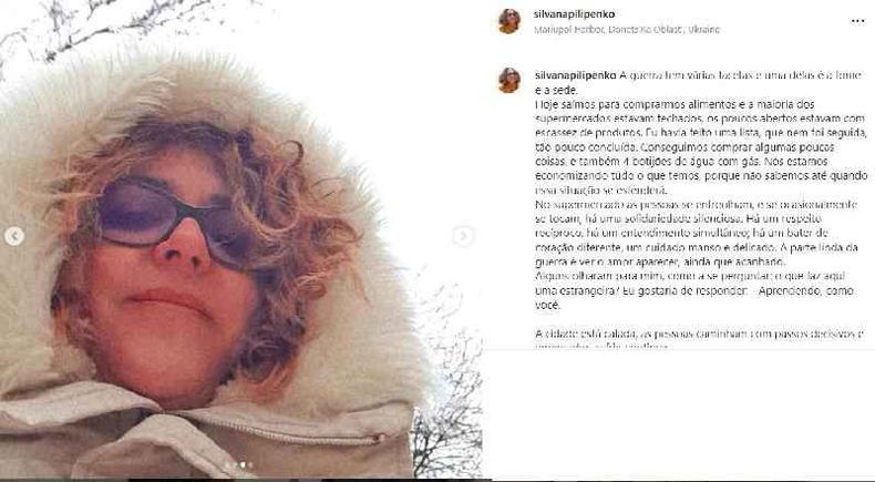 Brasileira compartilhou sobre a situação em Mariupol no Instagram e comentou sobre a escassez de comida e água(foto: Reprodução) Reprodução de publicação de Silvana no Instagram
