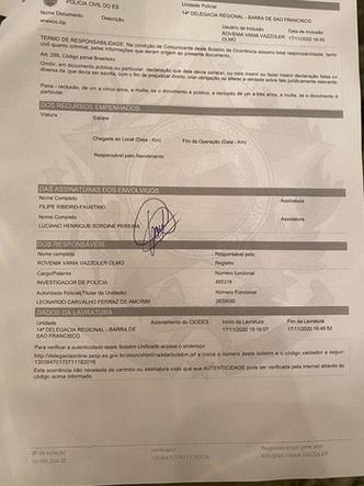 Reproduo do Boletim de ocorrncia
