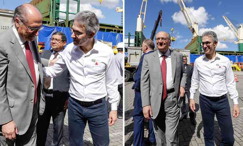 Fotomontagem com duas fotos do encontro de Alckmin e Zema