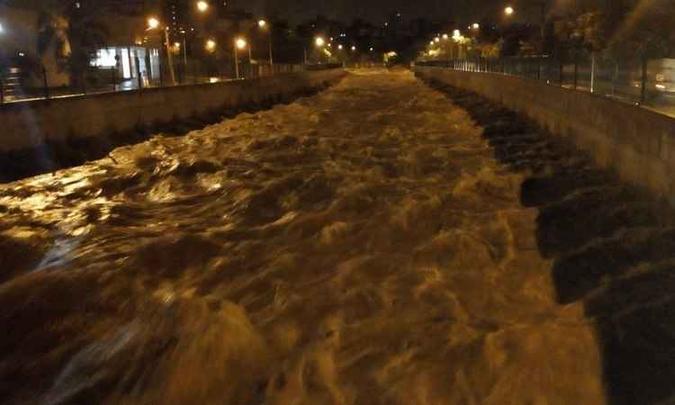 Córrego Ressaca chegou quase no limite da calha na Avenida Heráclito Mourão de Miranda(foto: COP/BH/Divulgação) Córrego Ressaca chegou quase no limite da calha na Avenida Heráclito Mourão de Miranda(foto: COP/BH/Divulgação)