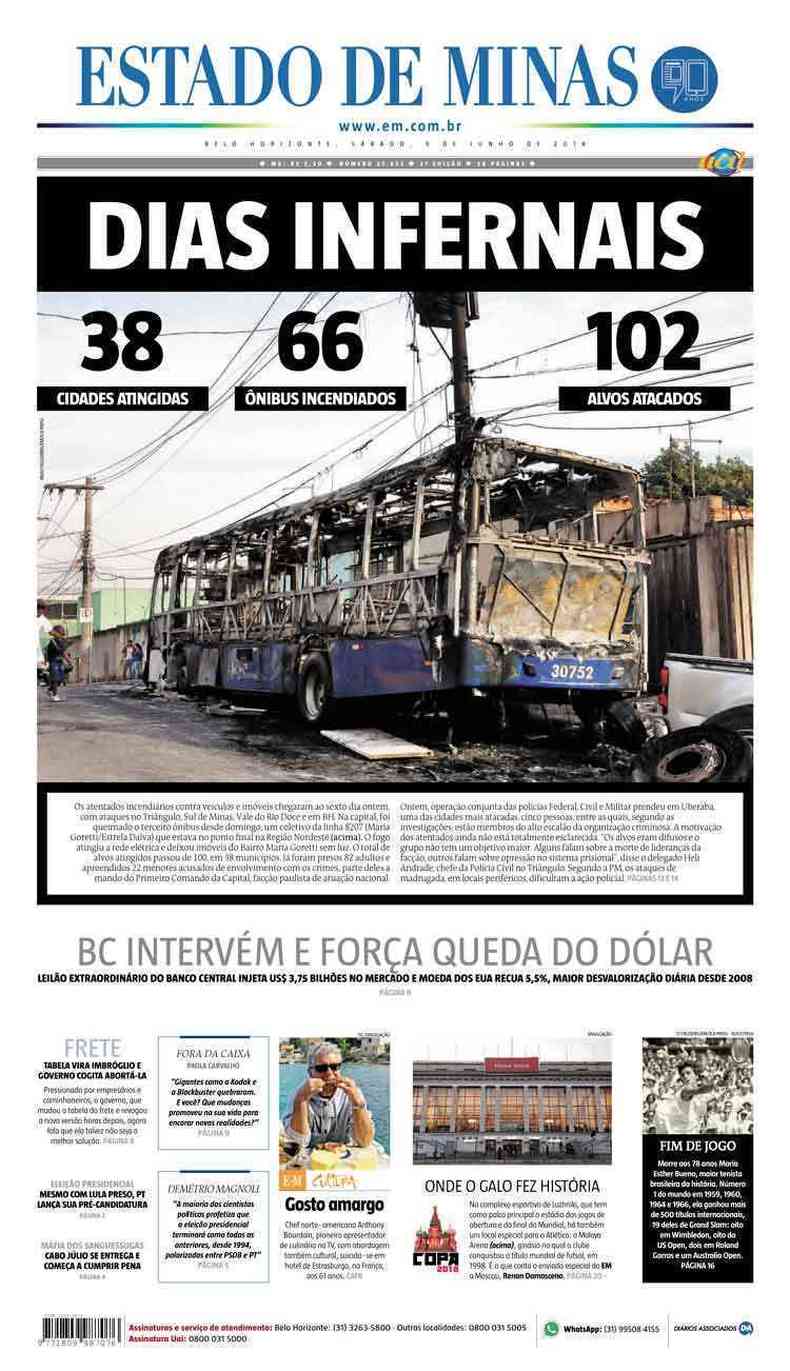 Confira a Capa do Jornal Estado de Minas do dia 09/06/2018