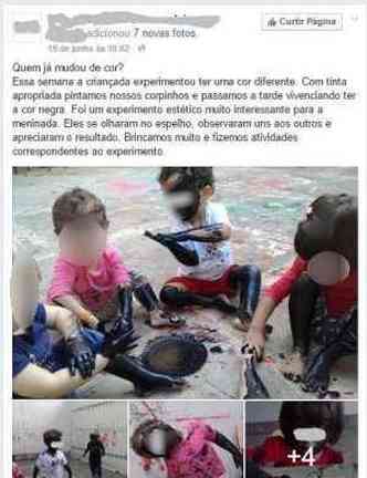 Post em que crianas aparecem pintadas de preto gerou polmica(foto: Reproduo/Facebook)