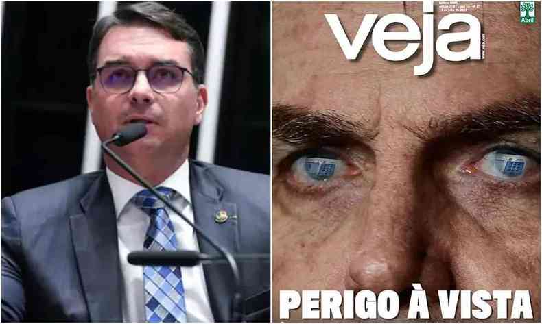 Senador Flavio Bolsonaro e capa da revista veja