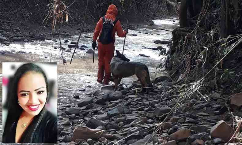 Foto da vtima e bombeiros fazendo a busca