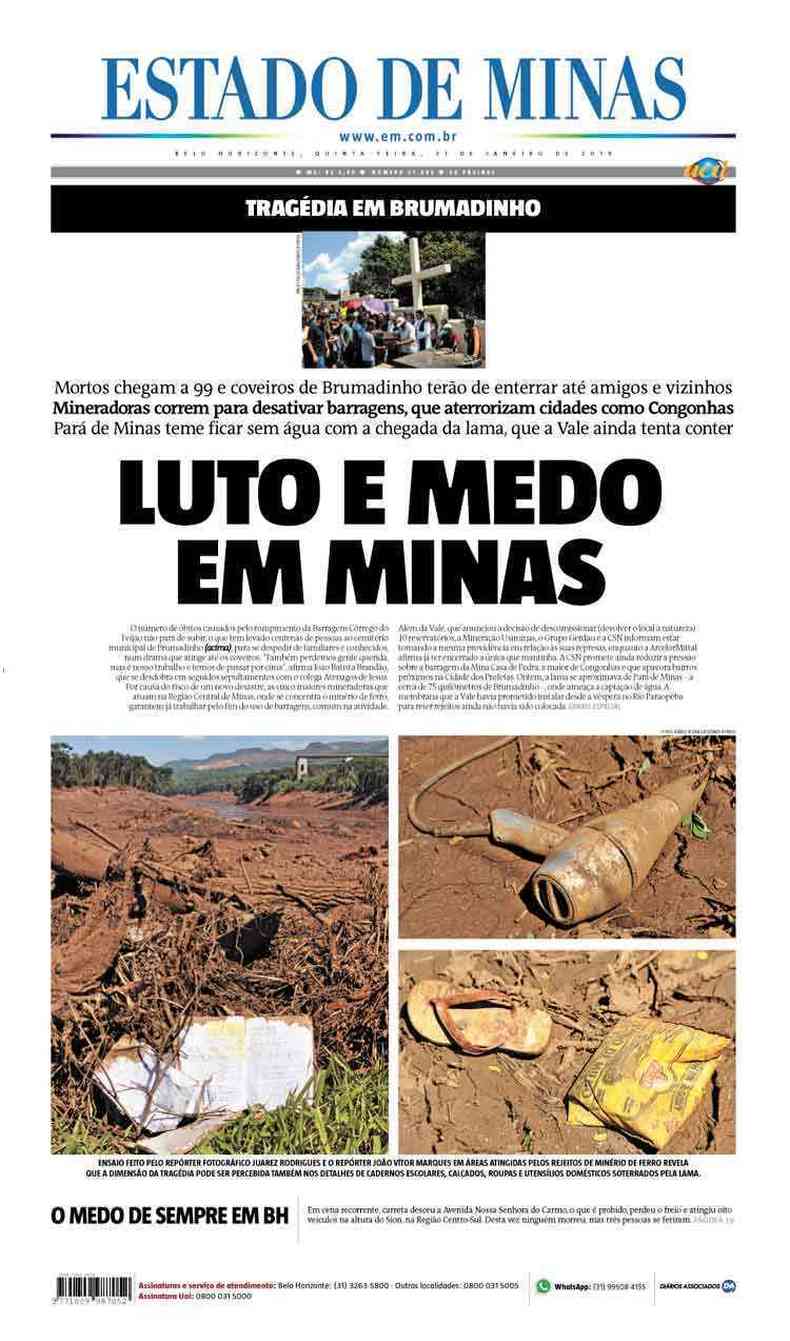 Confira a Capa do Jornal Estado de Minas do dia 31/01/2019(foto: Estado de Minas)