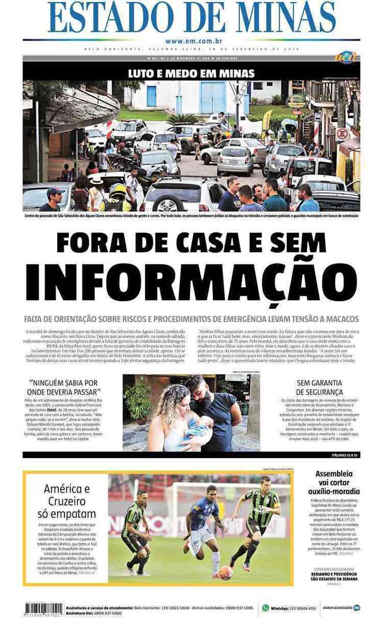Confira a Capa do Jornal Estado de Minas do dia 18/02/2019(foto: Estado de Minas)