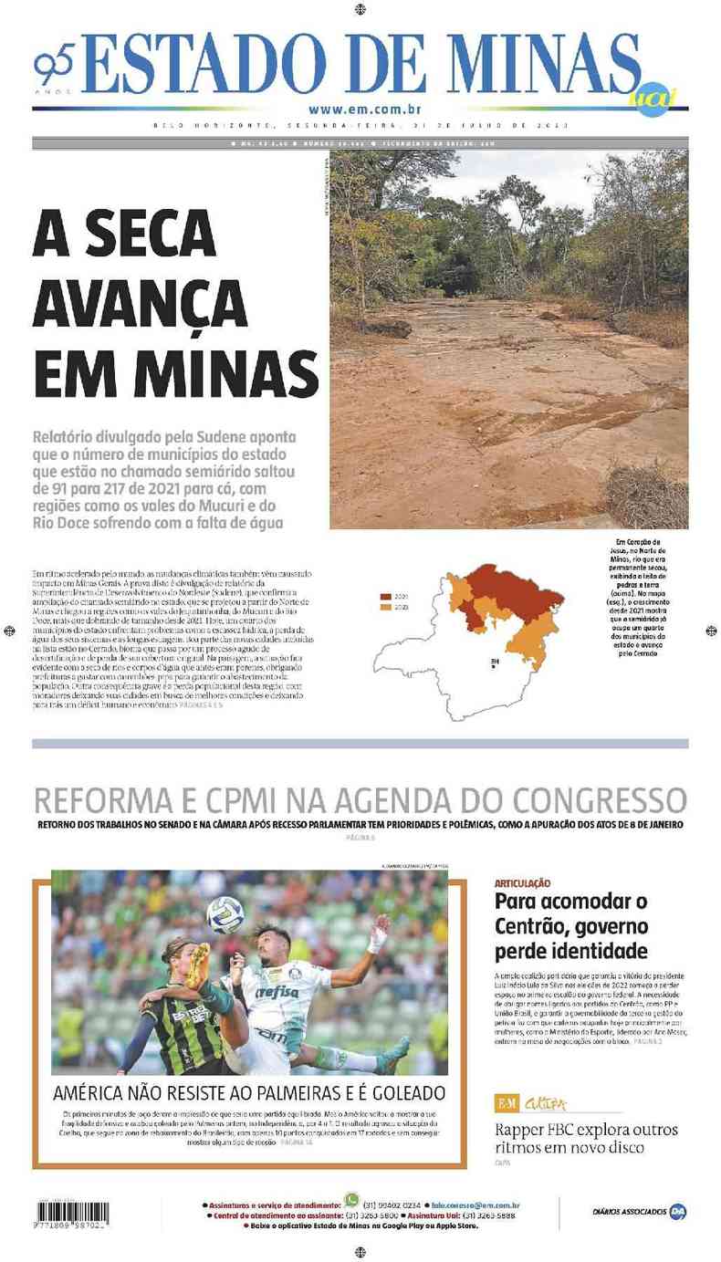 Confira a Capa do Jornal Estado de Minas do dia 31/07/2018