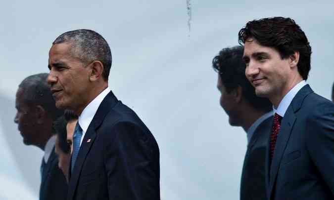 Obama participa da Cpula de lderes da Amrica do Norte, juntamente com o primeiro-ministro canadense, Justin Trudeau, e o presidente mexicano, Enrique Pea Nieto (foto: BRENDAN SMIALOWSKI/AFP )
