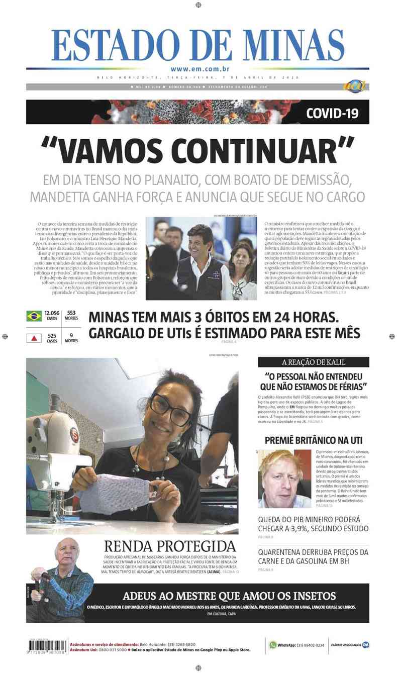 Confira a Capa do Jornal Estado de Minas do dia 07/04/2020(foto: Estado de Minas)