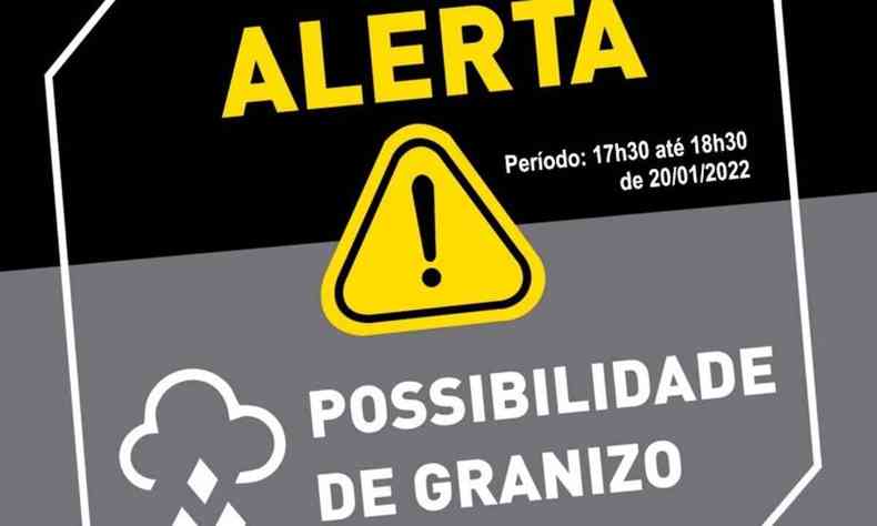 Aviso com alerta para possibilidade de granizo 