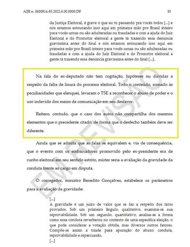 Captura de tela feitas em 12 de julho de 2023 do relatrio do ministro Kassio Nunes Marques