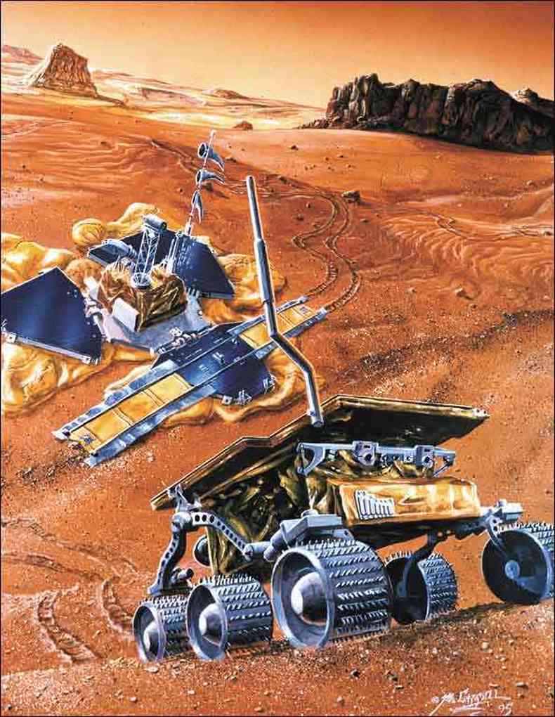 Sojourner deixando a estao Pathfinder, em Marte(foto: nasa/divulgao)