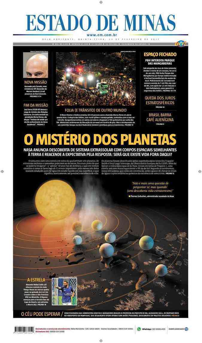 Confira a Capa do Jornal Estado de Minas do dia 23/02/2017