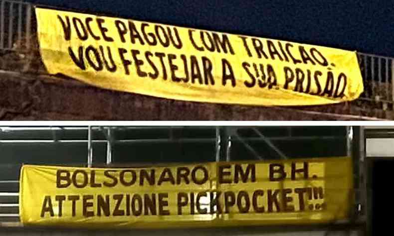 Faixas espalhadas em BH contra o ex-presidente Jair Bolsonaro