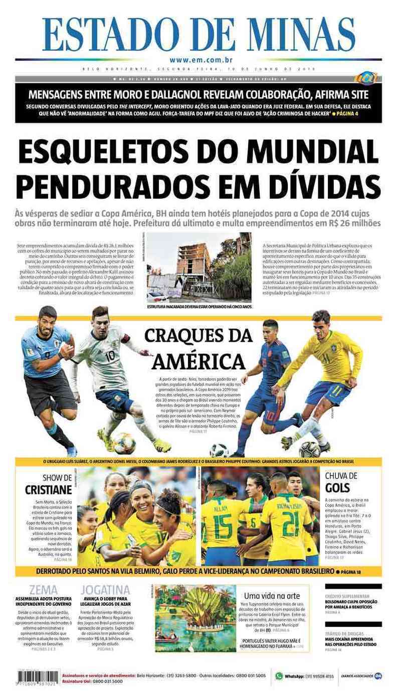 Confira a Capa do Jornal Estado de Minas do dia 10/06/2019(foto: Estado de Minas)