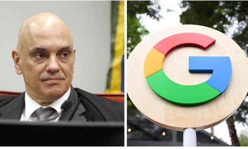 Montagem de duas fotos com Alexandre de Moraes  esquerda e a logo do Google  direita