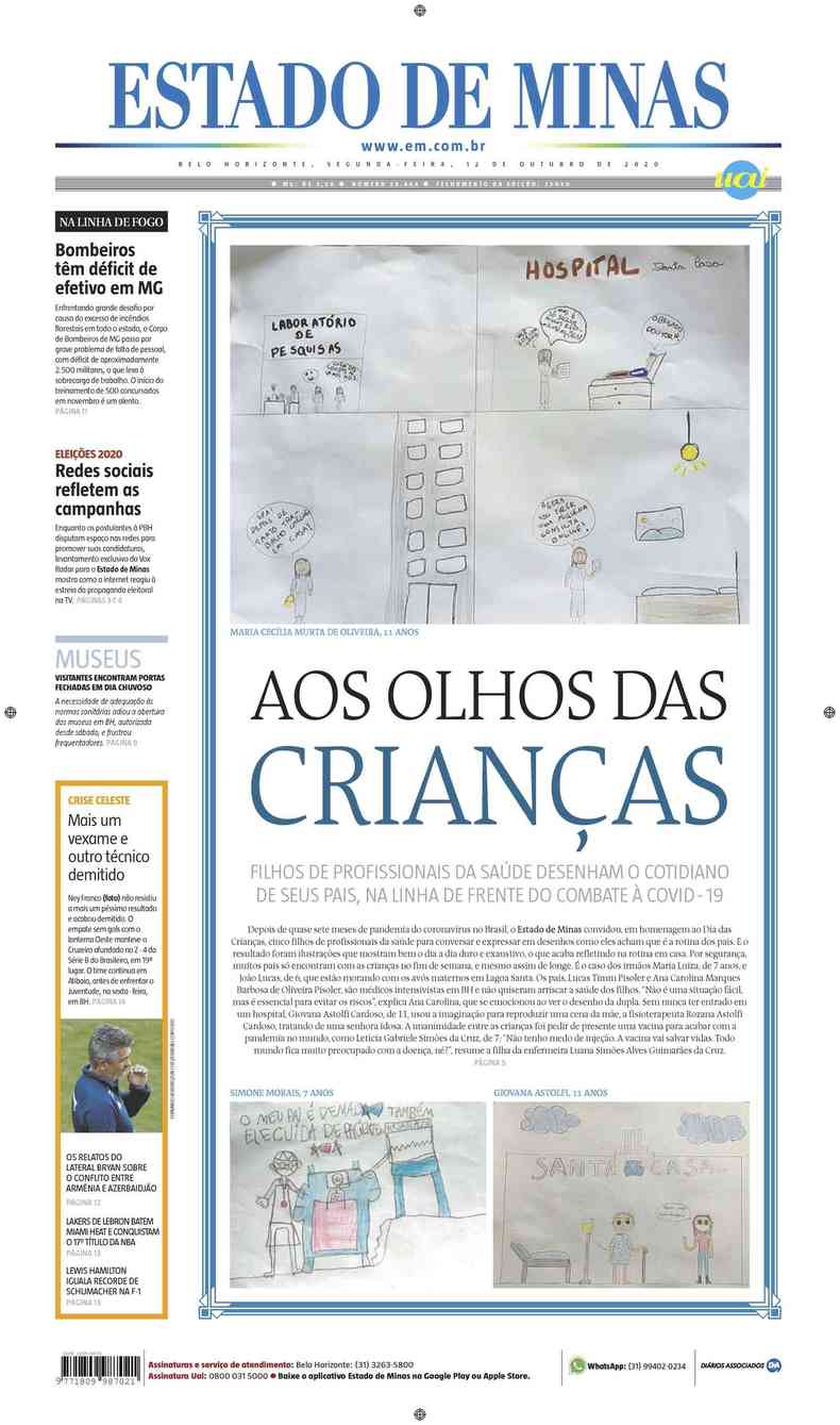 Confira a Capa do Jornal Estado de Minas do dia 12/10/2020(foto: Estado de Minas)