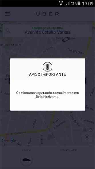 Mensagem no aplicativo informa que ele ainda est em operao(foto: Reproduo internet/Uber)