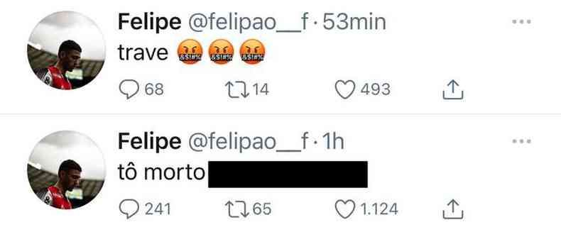 Felipe usou rede social para 'desabafar' aps estreia como titular(foto: Reproduo/Twitter)