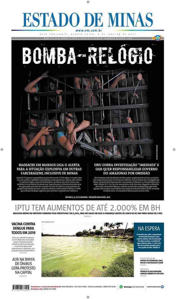 Confira a Capa do Jornal Estado de Minas do dia 04/01/2017