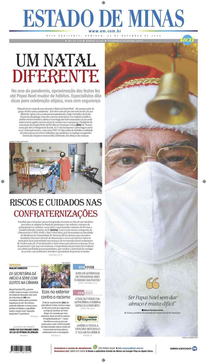 Confira a Capa do Jornal Estado de Minas do dia 22/11/2020(foto: Estado de Minas)