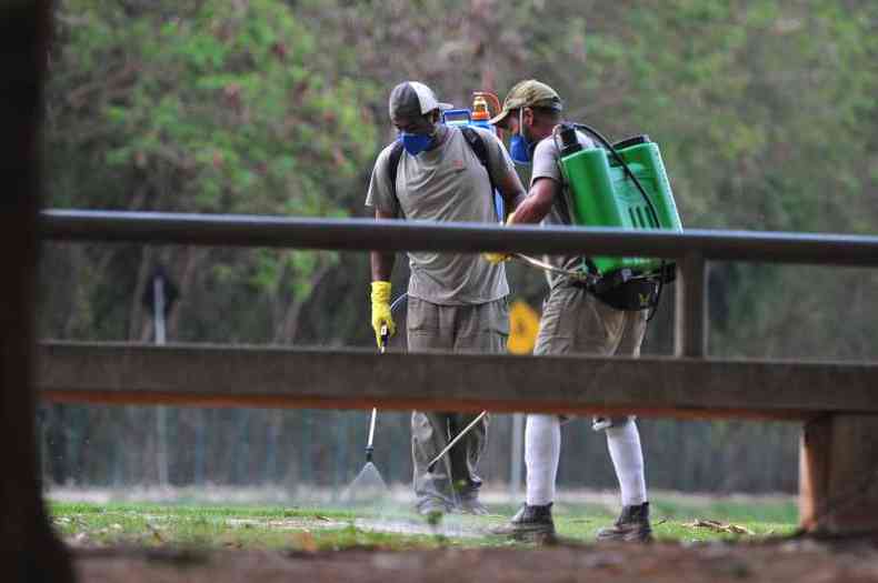 Agentes esto fazendo combate dos carrapatos diariamente no parque(foto: Alexandre Guzanshe/EM/D.A Press)