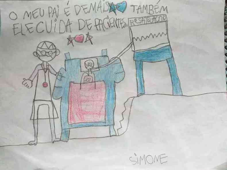 Simone Morais mostrou como imagina o pai, o tcnico de enfermagem Jos Fbio de Morais, usando equipamentos de proteo(foto: Arquivo pessoal/Divulgao)
