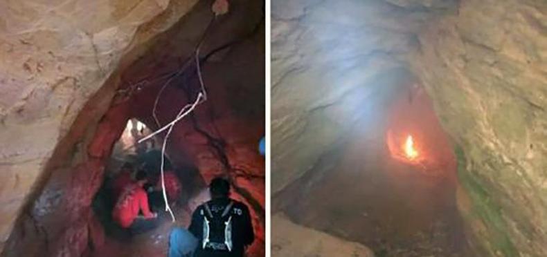 Treinos da escola que promoveu curso com desabamento tinha fogueiras em cavernas(foto: Redes Sociais/Reprodução) Treinamento em caverna e uso de fogueira em cavidade rochosa onde morreram nove soterrados em gruta de Altinópolis