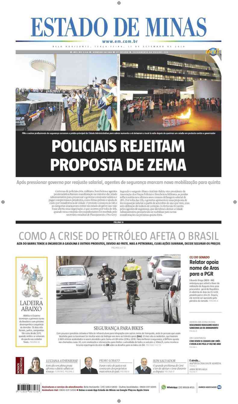 Confira a Capa do Jornal Estado de Minas do dia 17/09/2019(foto: Estado de Minas)