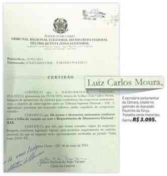 Certido da Justia Eleitoral comprova a entrega de documento pelo assessor do presidente do Solidariedade(foto: Arquivo EM)