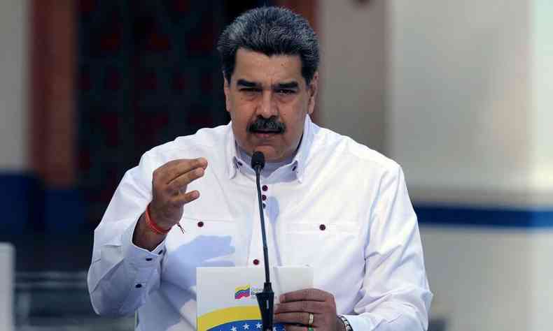 Nicols Maduro em pronunciamento neste domingo (4/4) atacou Bolsonaro pela sua gesto na pandemia(foto: Jhonn Zerpa/AFP Photo/Presidncia da Venezuela )