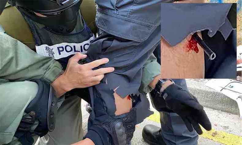  Policial ferido foi hospitalizado(foto: STRINGER / HONG KONG POLICE FORCE / AFP)